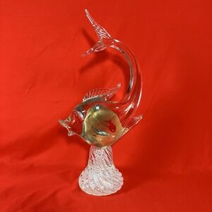 Vtg 1960s Murano Handblown Glass Fish Sculpture -‎ Barbini Style w/ Gold Specks